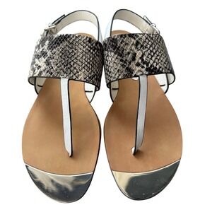 Isola Womens Snakeskin Print T-Strap Slingback Flat‎ Sandals White Silver 9M